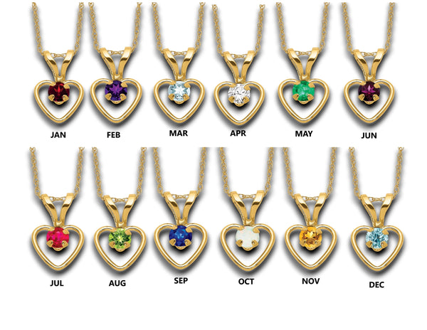 Girls Birthstone in Heart 14K Gold Necklace with 15