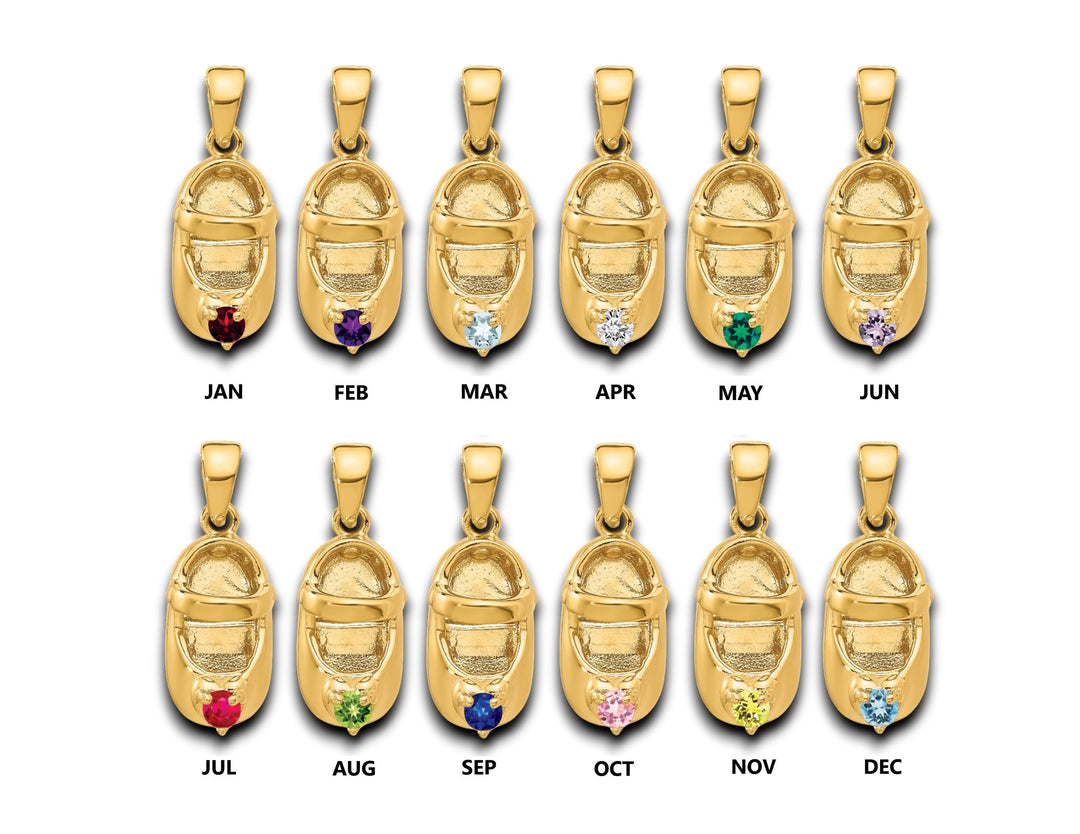 14K Gold Baby Shoe Birthstone Pendant Charm for New Mom and Baby