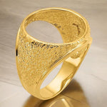 Load image into Gallery viewer, 14K Gold Coin Ring Mounting with Textured Design for Men - Available for 16.5mm or 17.8mm coins
