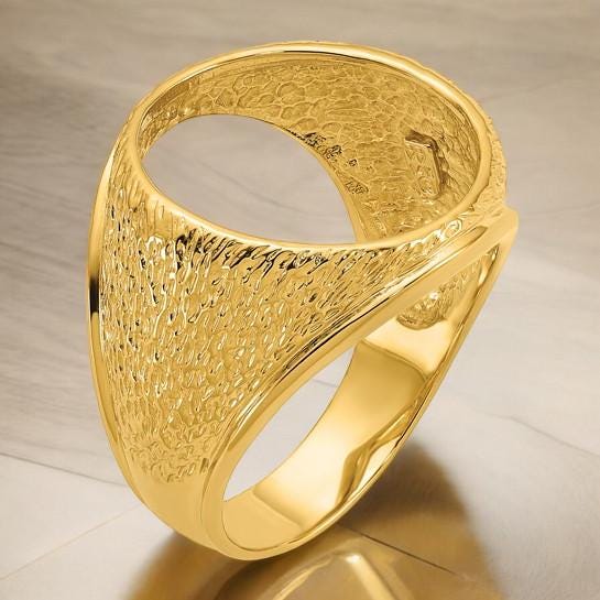 14K Gold Coin Ring Mounting with Textured Design for Men - Available for 16.5mm or 17.8mm coins