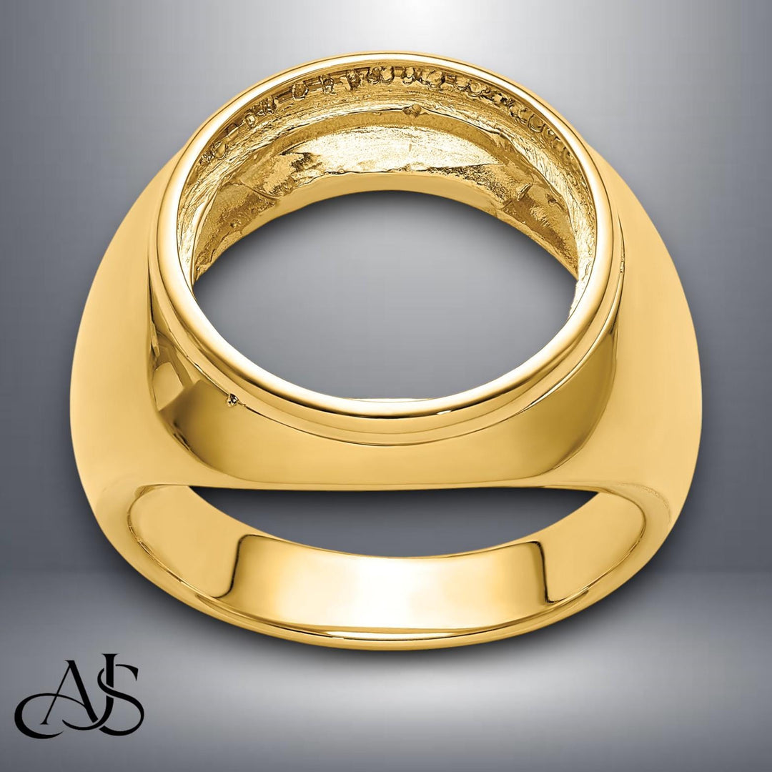 Gold Coin Ring Bezel Mounting with Plain Polished Design for 13mm 14mm 15mm 16mm 16.5mm 17.8mm 21.6mm 22mm Size Coins Made in Solid 14K Gold
