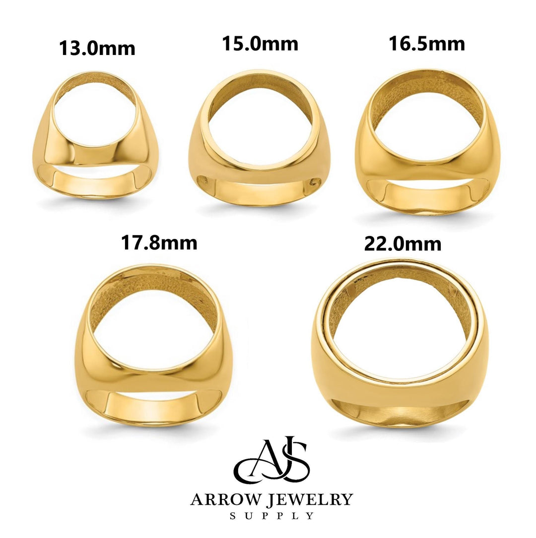 Gold Coin Ring Bezel Mounting with Plain Polished Design for 13mm 14mm 15mm 16mm 16.5mm 17.8mm 21.6mm 22mm Size Coins Made in Solid 14K Gold