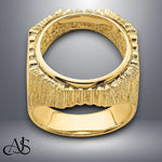 Load image into Gallery viewer, 14K Gold Mans Coin Ring Fluted and Bark Textured Design for Old US 2.50  Indian or Liberty 17.8mm Coin
