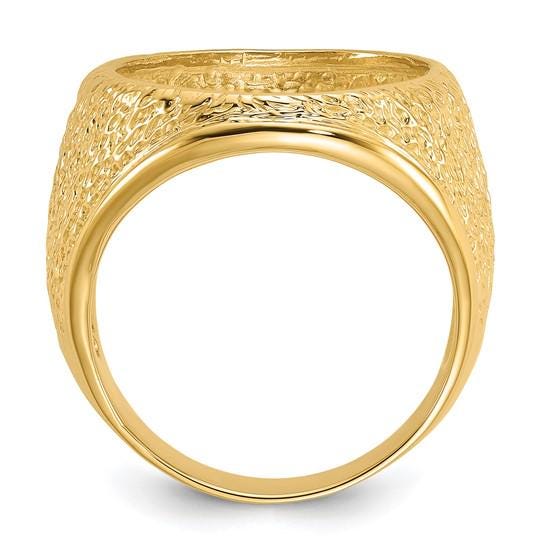 14K Gold Coin Ring Mounting with Textured Design for Men - Available for 16.5mm or 17.8mm coins