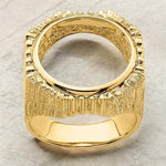 Load image into Gallery viewer, 14K Gold Mans Coin Ring Fluted and Bark Textured Design for Old US 2.50  Indian or Liberty 17.8mm Coin
