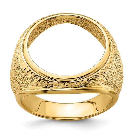 14K Gold Coin Ring Mounting with Textured Design for Men - Available for 16.5mm or 17.8mm coins