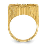 Load image into Gallery viewer, 14K Gold Mans Coin Ring Fluted and Bark Textured Design for Old US 2.50  Indian or Liberty 17.8mm Coin
