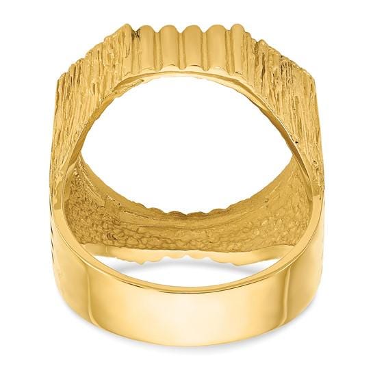 14K Gold Mans Coin Ring Fluted and Bark Textured Design for Old US 2.50  Indian or Liberty 17.8mm Coin