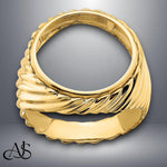Load image into Gallery viewer, Gold Coin Ring Bezel Mounting with Swirl Ridges Design for 13mm 15mm 16.0mm 16.5mm 17.8mm Size Coins - Mans Ring - Made in Solid 14K Gold
