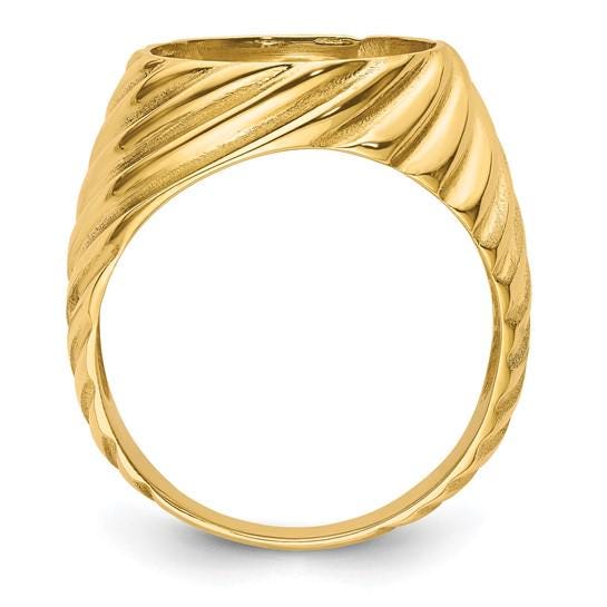 Gold Coin Ring Bezel Mounting with Swirl Ridges Design for 13mm 15mm 16.0mm 16.5mm 17.8mm Size Coins - Mans Ring - Made in Solid 14K Gold