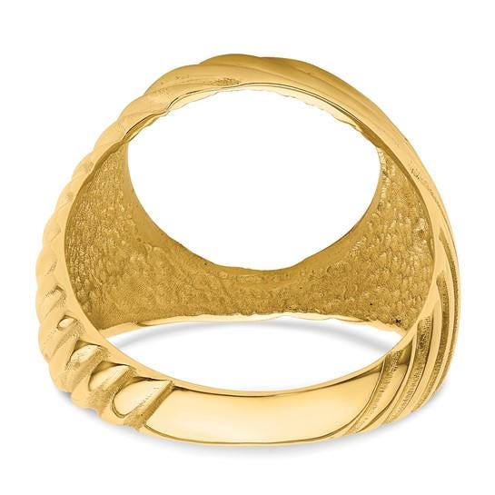 Gold Coin Ring Bezel Mounting with Swirl Ridges Design for 13mm 15mm 16.0mm 16.5mm 17.8mm Size Coins - Mans Ring - Made in Solid 14K Gold