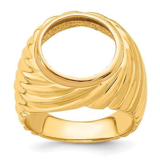Gold Coin Ring Bezel Mounting with Swirl Ridges Design for 13mm 15mm 16.0mm 16.5mm 17.8mm Size Coins - Mans Ring - Made in Solid 14K Gold