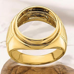 Load image into Gallery viewer, Gold Coin Ring Bezel Mounting with Ribbed Center Design for 16.5mm and 21.6mm Size Coins - Mans Ring - Made in Solid 14K Gold

