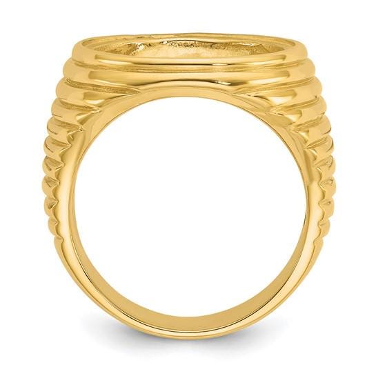 14K Gold Coin Ring Mounting with Ridges Ribbed Sides Design for Men - Available for 16.5mm 17.8mm or 21.6mm coins