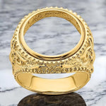 Load image into Gallery viewer, 14K Gold Mans Coin Ring Textured Fancy Filigree Design for US 1/10th oz Eagle 16.5mm Coin
