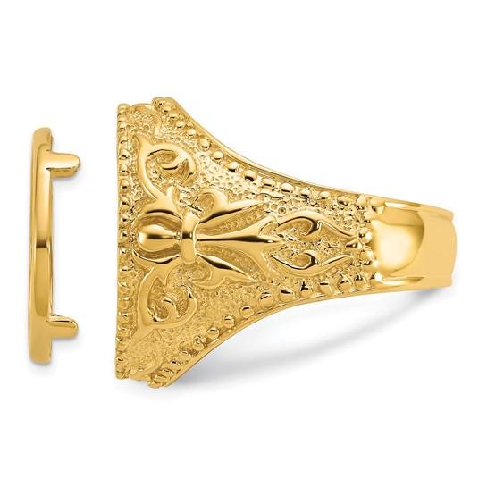 14K Gold Mans Coin Ring Textured Fancy Filigree Design for US 1/10th oz Eagle 16.5mm Coin