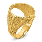 Load image into Gallery viewer, 14K Gold Mans Coin Ring Textured Fancy Filigree Design for US 1/10th oz Eagle 16.5mm Coin
