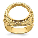 Load image into Gallery viewer, 14K Gold Mans Coin Ring Textured Fancy Filigree Design for US 1/10th oz Eagle 16.5mm Coin
