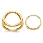 Load image into Gallery viewer, 14K Gold Coin Ring Mounting with Raised Cross on Side Design for Men - Holds US 1/10th oz Eagle Gold Coin 16.5mm
