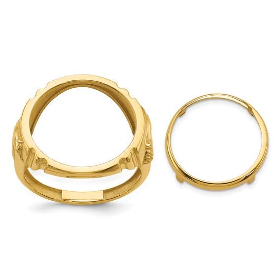 14K Gold Coin Ring Mounting Horse Head Side Design for Men - Holds US 1/10th oz Eagle Gold Coin 16.5mm