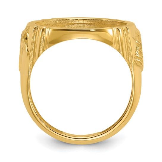 14K Gold Coin Ring Mounting Horse Head Side Design for Men - Holds US 1/10th oz Eagle Gold Coin 16.5mm