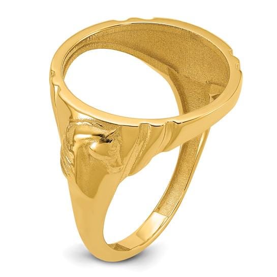 14K Gold Coin Ring Mounting Horse Head Side Design for Men - Holds US 1/10th oz Eagle Gold Coin 16.5mm