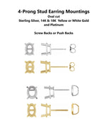 Load image into Gallery viewer, 14K 18K Gold, Platinum, or Sterling Silver 4-Prong Oval Pair of Earring Mountings - Made in Screw Backs or Push Backs
