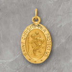 Load image into Gallery viewer, 14k Gold Solid Polished/Satin Large Oval St. Christopher Medal Pendants - with Necklace Chain Options
