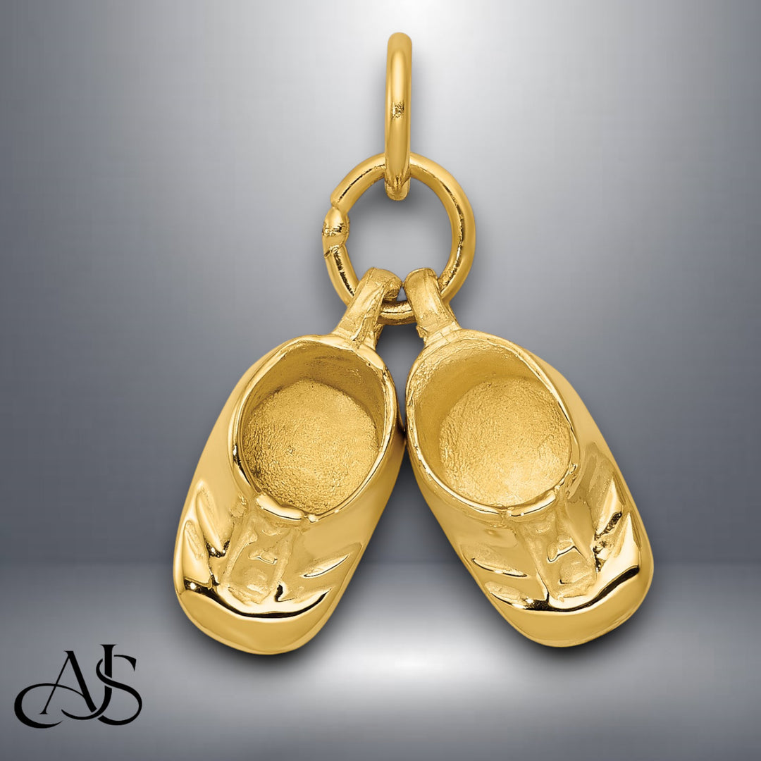 14K Yellow Gold 3D Moveable Polished Baby Shoes Charm with Chain Necklace options