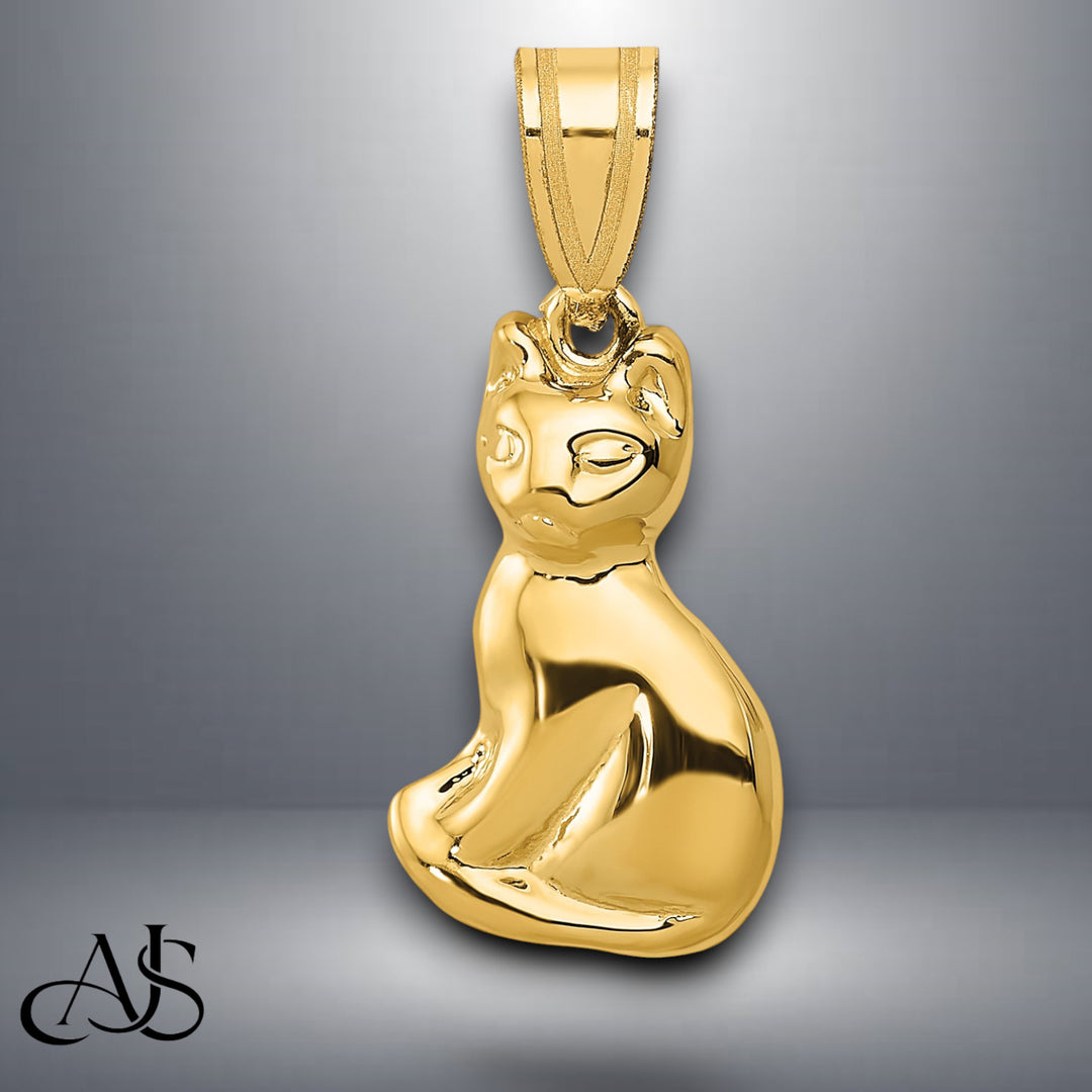 14K Yellow Gold Cat Charm with Chain Necklace options