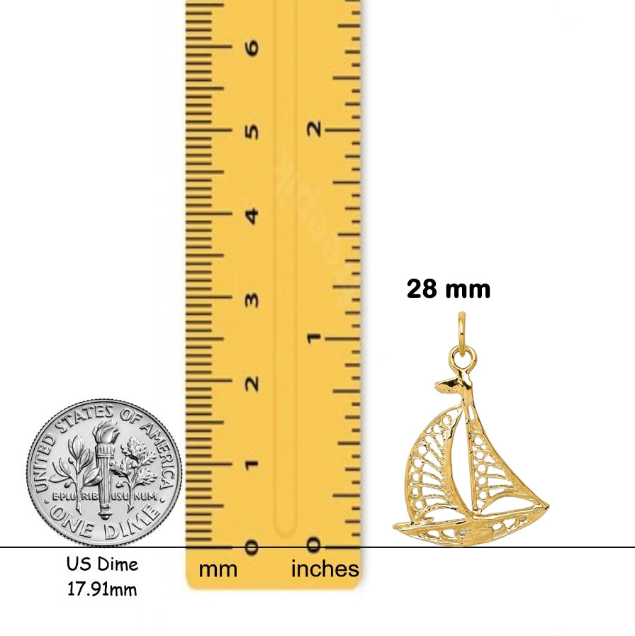 14K Yellow Gold Sailboat Charm with Chain Necklace options