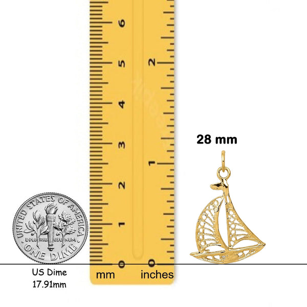 14K Yellow Gold Sailboat Charm with Chain Necklace options