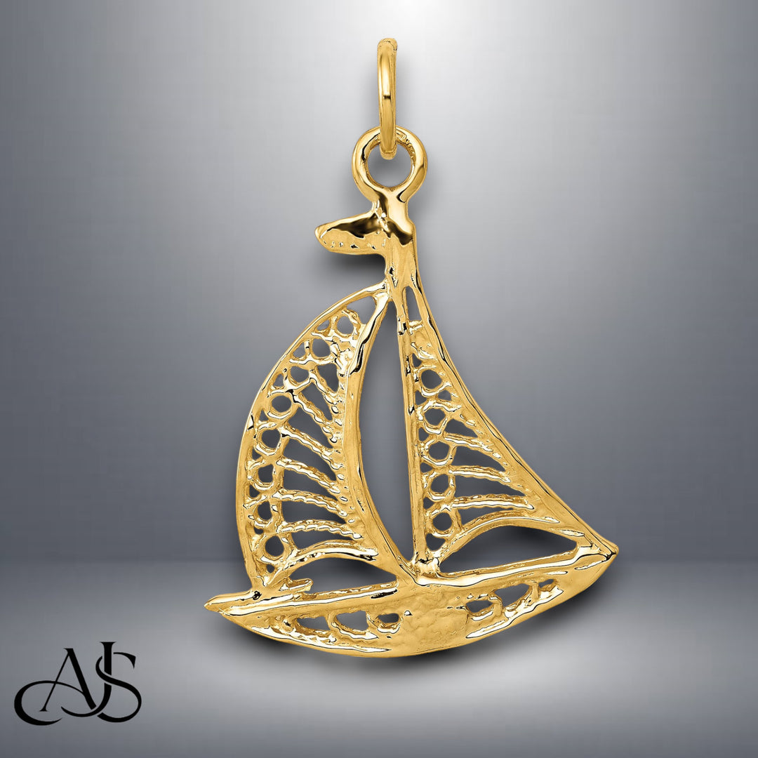 14K Yellow Gold Sailboat Charm with Chain Necklace options