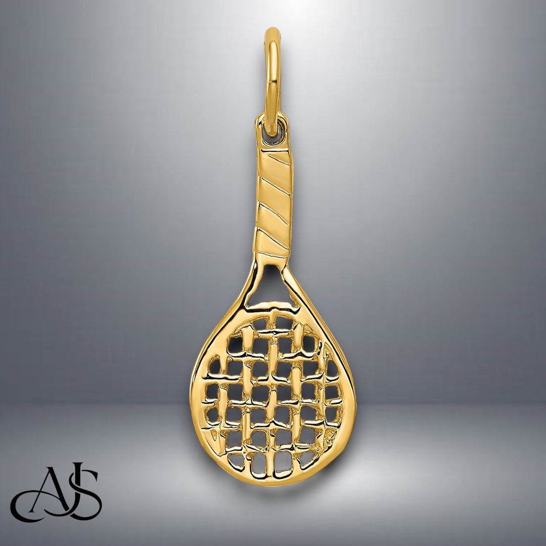 14K Yellow Gold Racquet Charm with Chain Necklace options