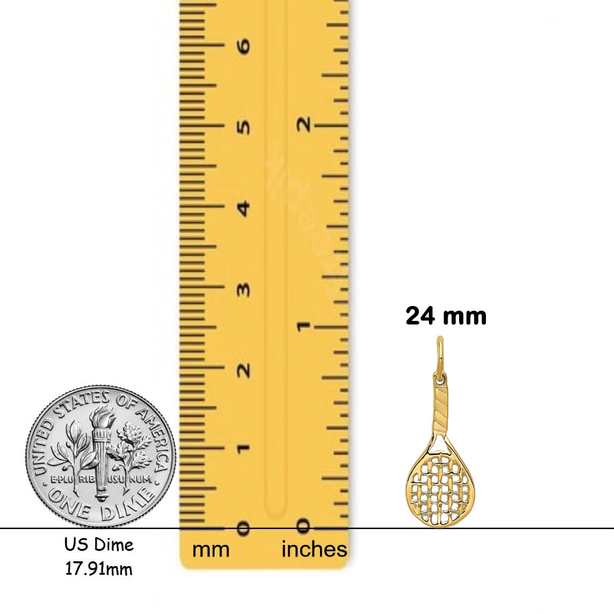 14K Yellow Gold Racquet Charm with Chain Necklace options