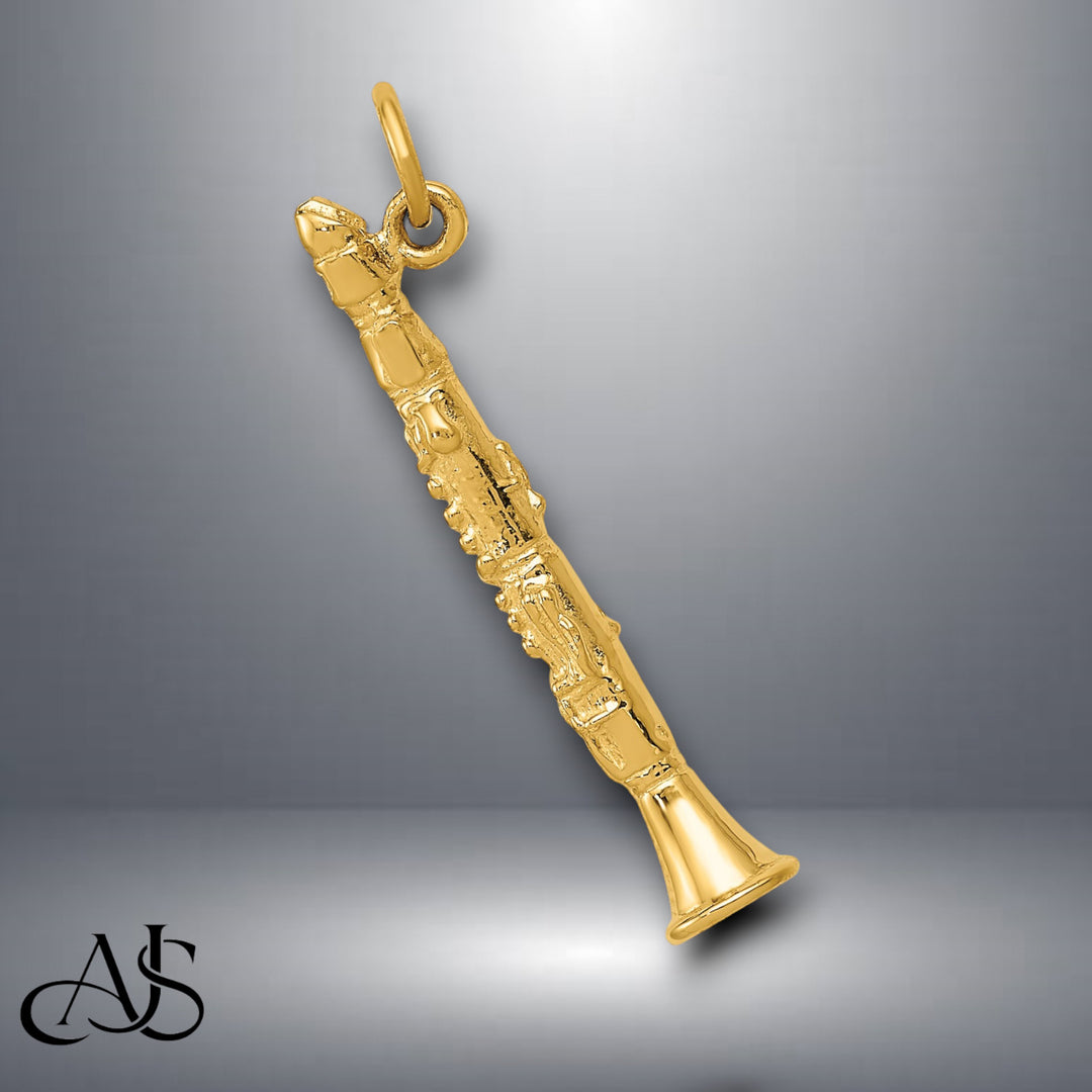 14K Yellow Gold 3-D Clarinet Charm with Chain Necklace options