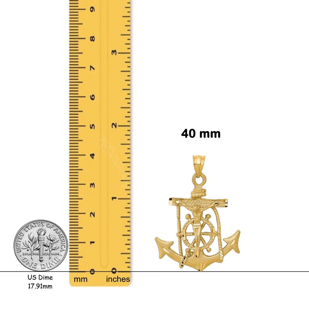 14K Yellow Gold Solid Mariners Cross Pendant with Chain Necklace options