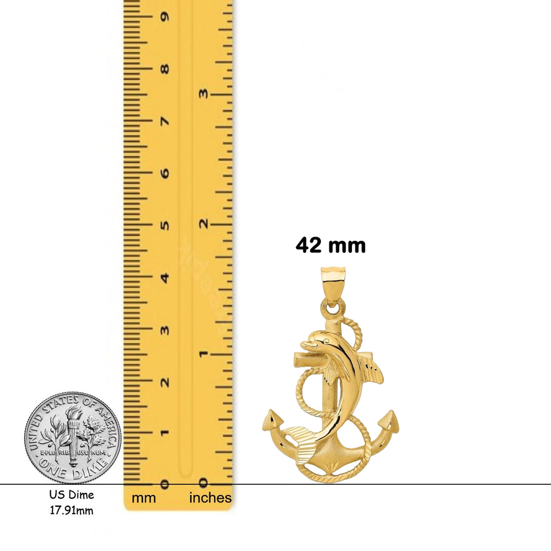 14K Yellow Gold Dolphin on Anchor Charm with Chain Necklace options