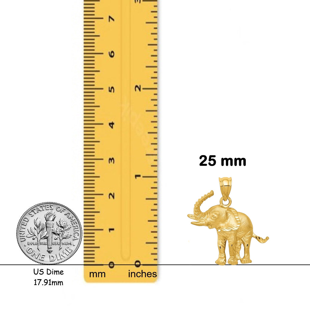 14K Yellow Gold Solid Elephant Pendant with Chain Necklace options