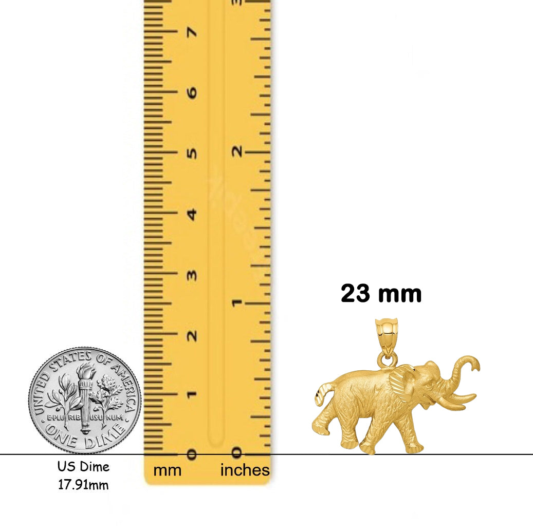 14K Yellow Gold Elephant Pendant with Chain Necklace options