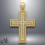 Load image into Gallery viewer, 14K Yellow Gold Greek Key Filigree Cross Pendant with Chain Necklace options
