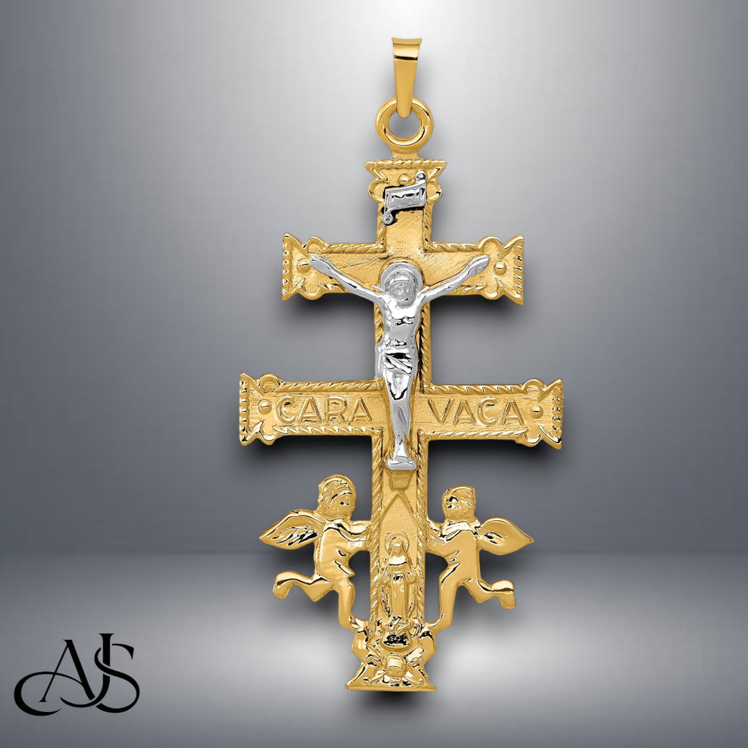 14K Two-tone Gold Cara Vaca Crucifix Pendant with Chain Necklace options
