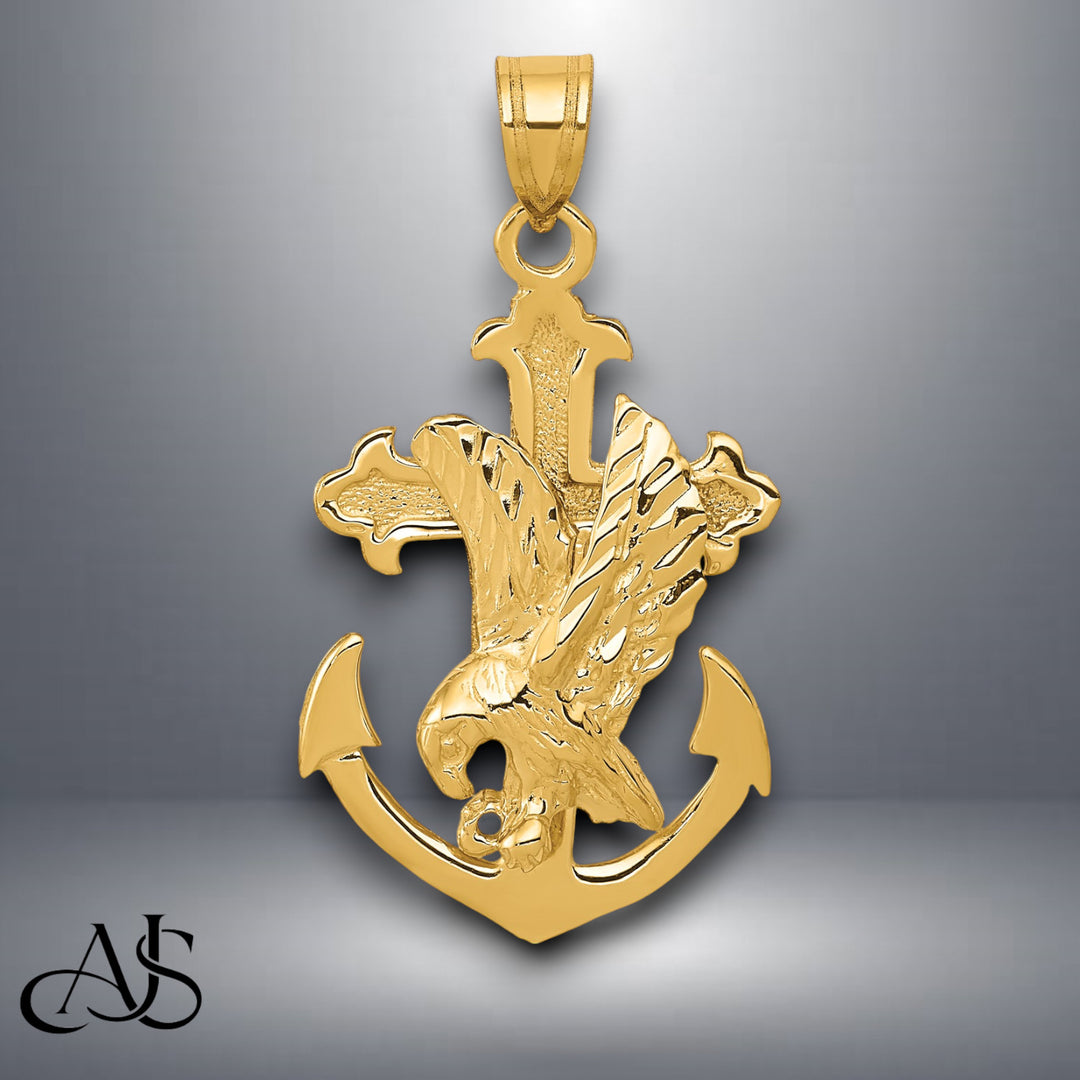 14K Yellow Gold Mariners Cross w/Eagle Pendant with Chain Necklace options