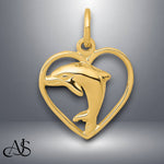 Load image into Gallery viewer, 14K Yellow Gold Dolphin in Heart Charm with Chain Necklace options
