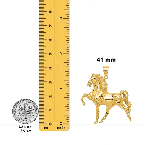 14K Yellow Gold Solid Polished Open-Backed Horse Pendant with Chain Necklace options