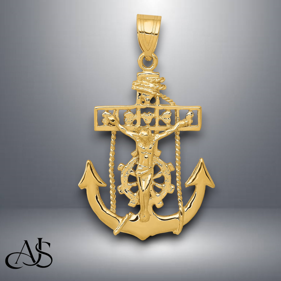 14K Yellow Gold Mariners Cross Pendant with Chain Necklace options