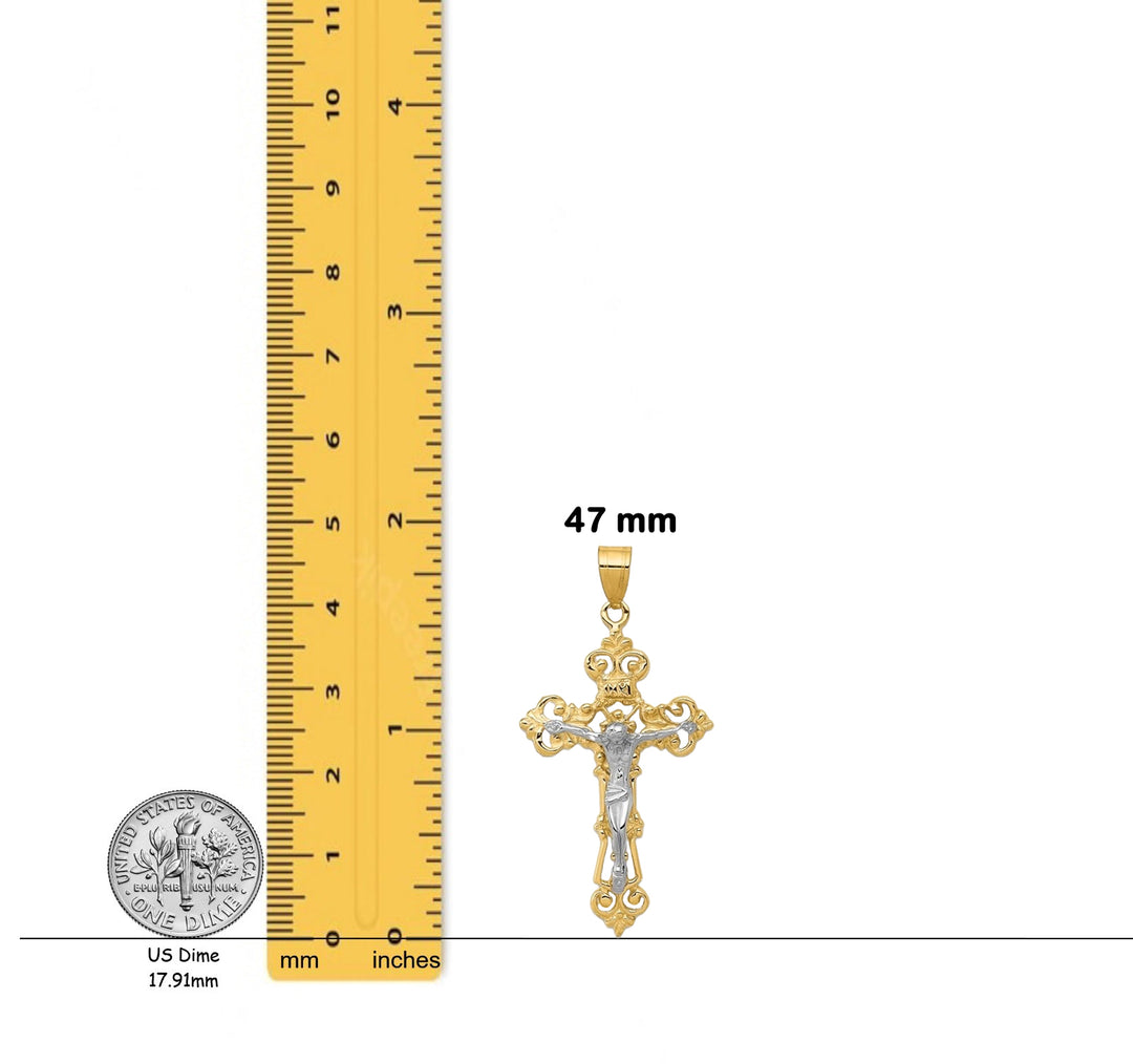 14K Two-tone Gold INRI Fleur De Lis Crucifix Pendant with Chain Necklace options
