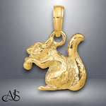 Load image into Gallery viewer, 14K Yellow Gold Solid 3-D Squirrel with Nut Charm with Chain Necklace options
