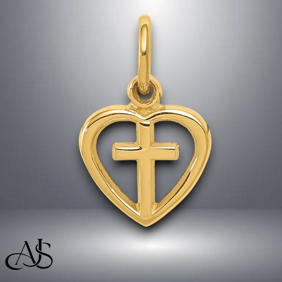14K Yellow Gold Cross in Heart Charm with Chain Necklace options