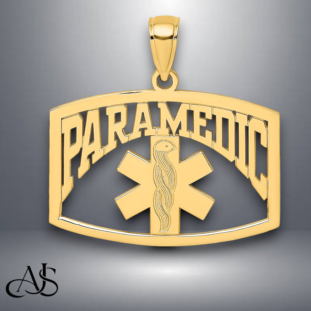 14K Yellow Gold PARAMEDIC Charm with Necklace Chain Options
